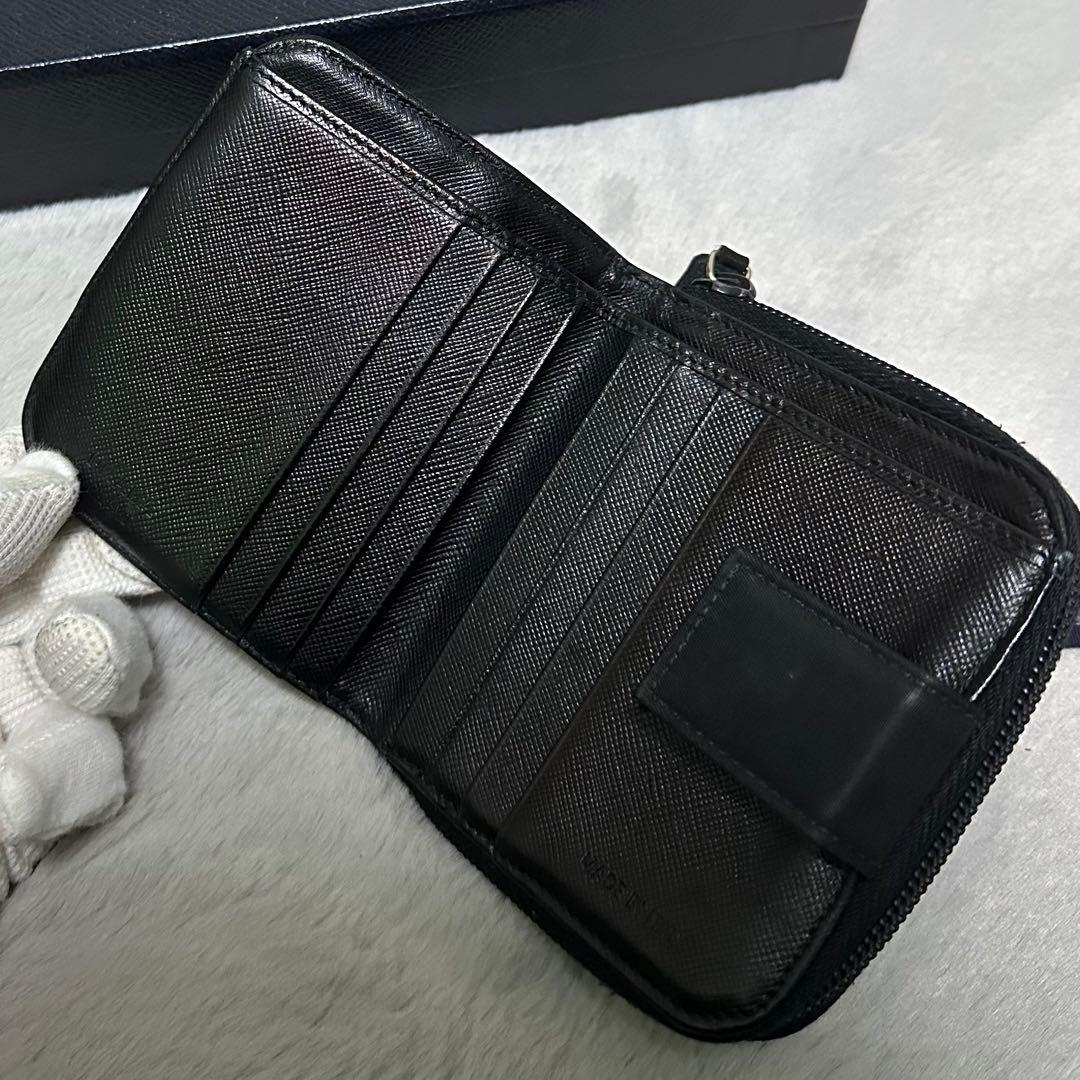 PRADA プラダ　折り財布　ナイロン　ラウンドファスナー　三角ロゴ　ブラック