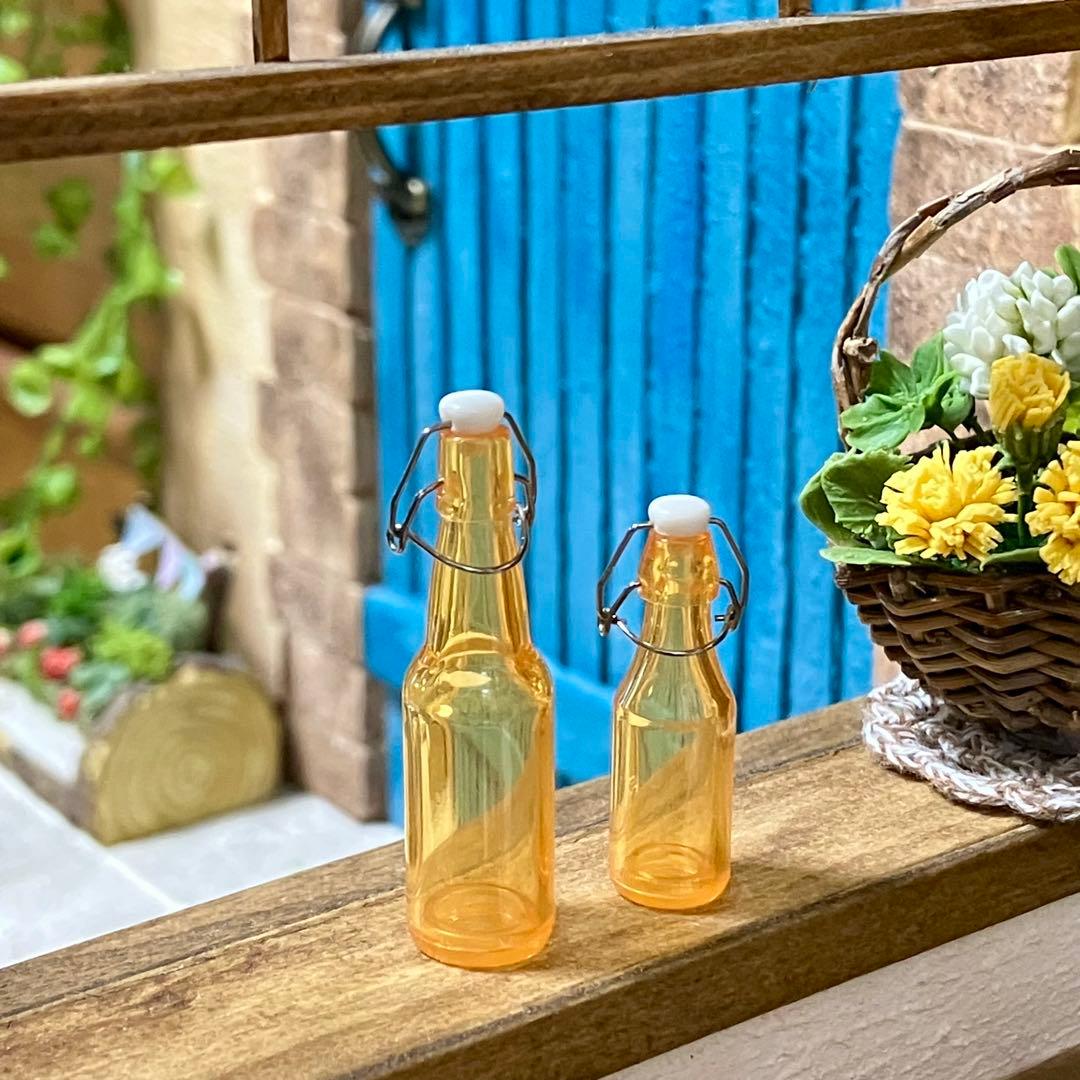 ミニチュア　ボトル2本セット×５色セット　ガラス瓶　ガラスジャー　ドールハウス