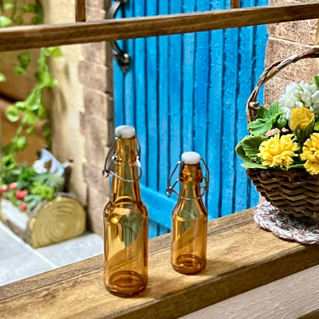 ミニチュア　ボトル2本セット×５色セット　ガラス瓶　ガラスジャー　ドールハウス