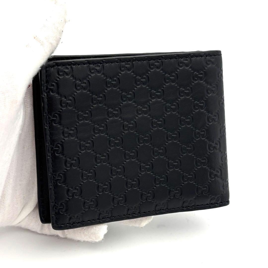 ☆美品☆グッチ マイクロシマ 二つ折り財布 レザー ブラック 黒 メンズ 総柄