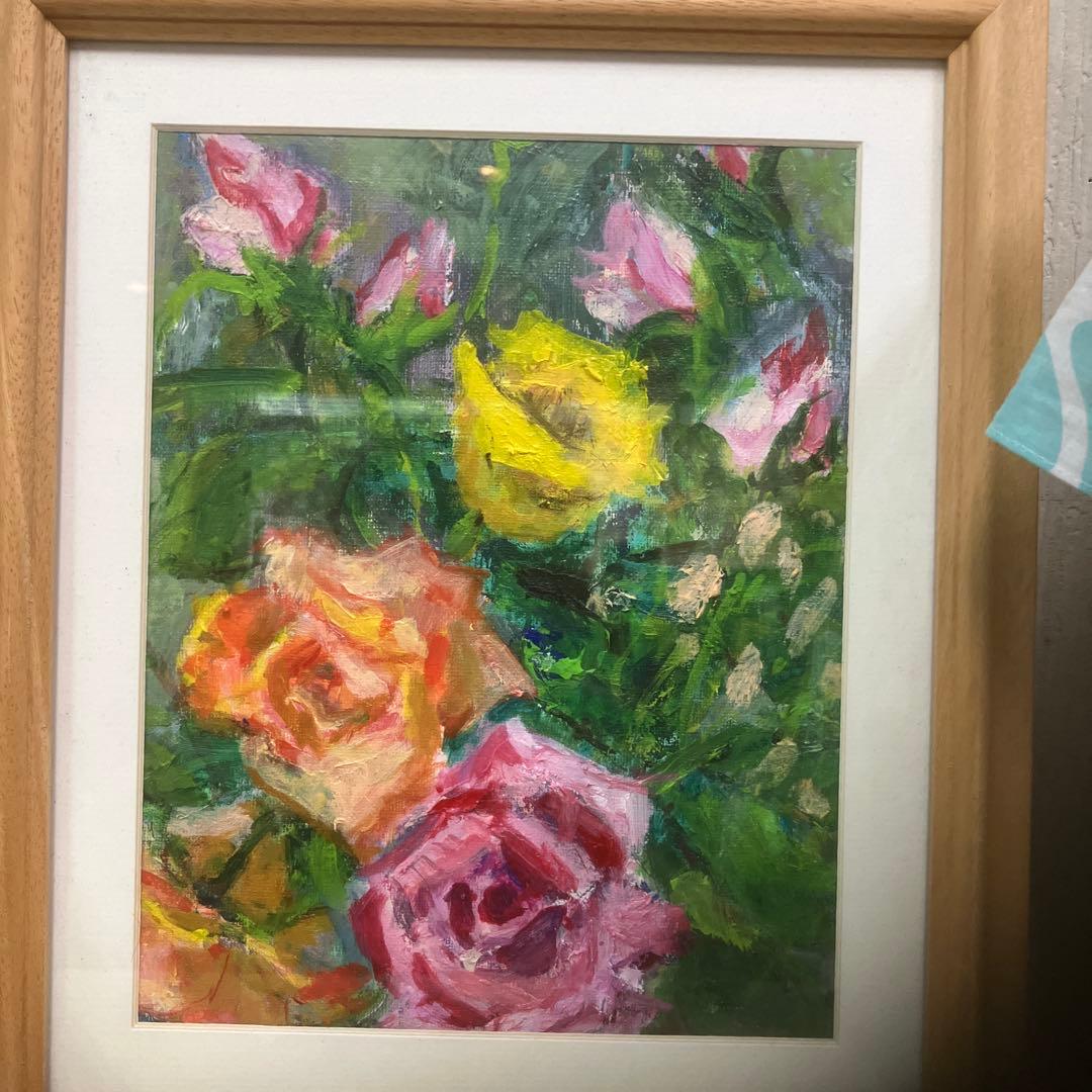 バラの油彩画 大きさA4 木の枠付いていません！ 作者さんは賞を受賞される方
