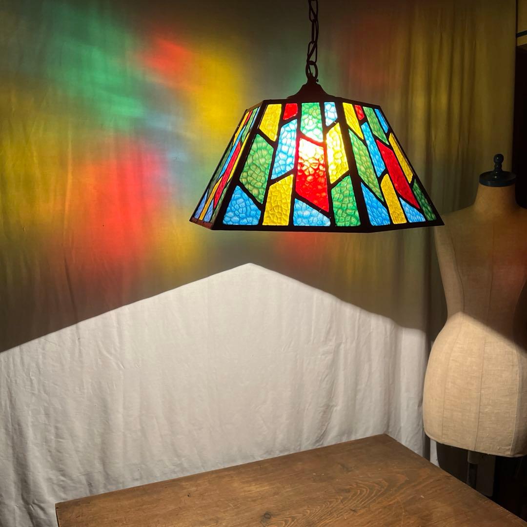 ビンテージ品◾️ステンドグラス調デザイン モザイク柄 天井照明 ペンダントライトB