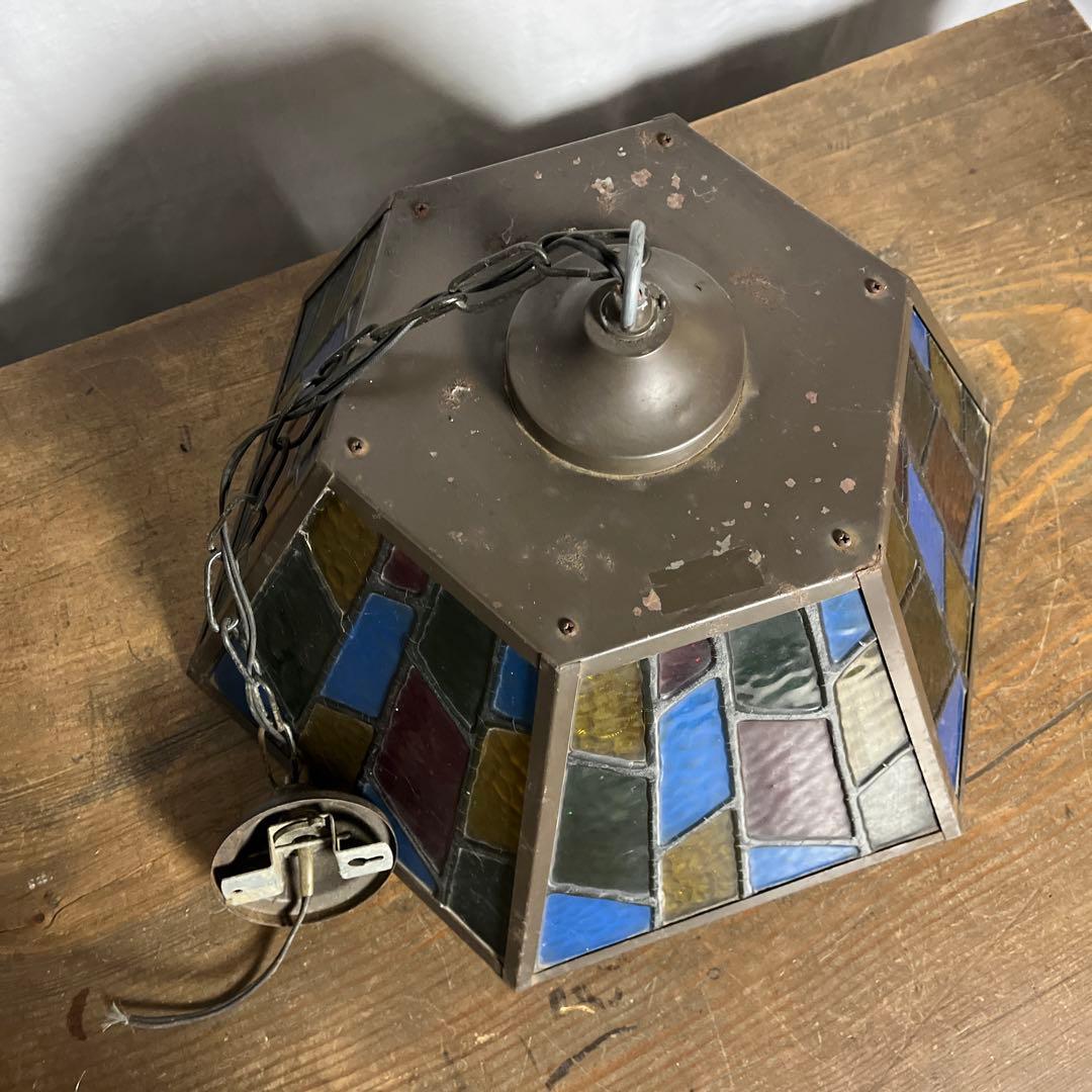 ビンテージ品◾️ステンドグラス調デザイン モザイク柄 天井照明 ペンダントライトB