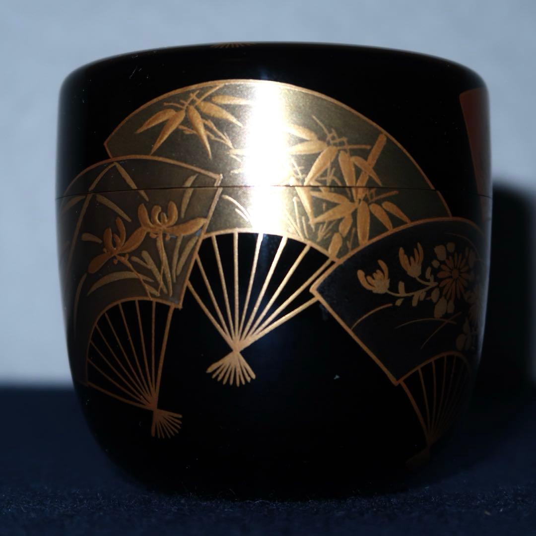 【茶道具】景雲作　扇面蒔絵中棗