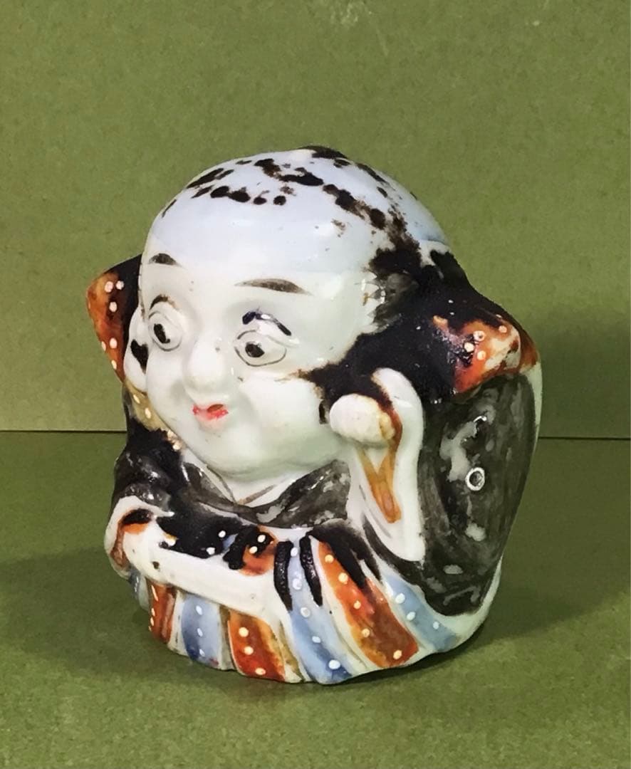 明治期 縁起物 福助 出目金 磁器 人形 戦前 アンティーク ドール 郷土玩具