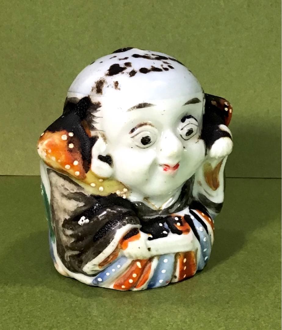 明治期 縁起物 福助 出目金 磁器 人形 戦前 アンティーク ドール 郷土玩具