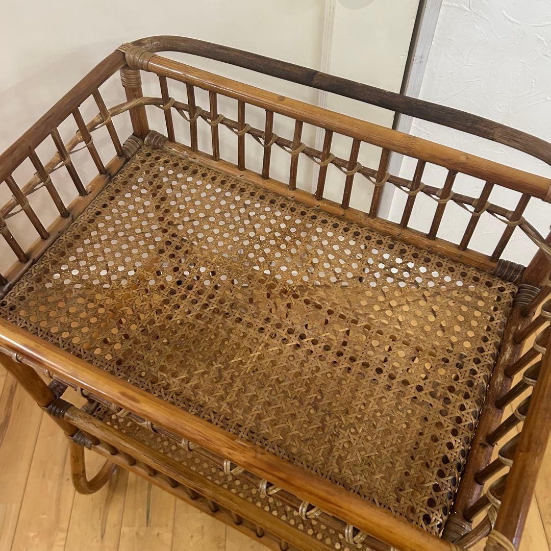 ☆アンティーク☆ ラタン　脱衣かご　ワゴン　マルチ　ラック　バスケット　古道具