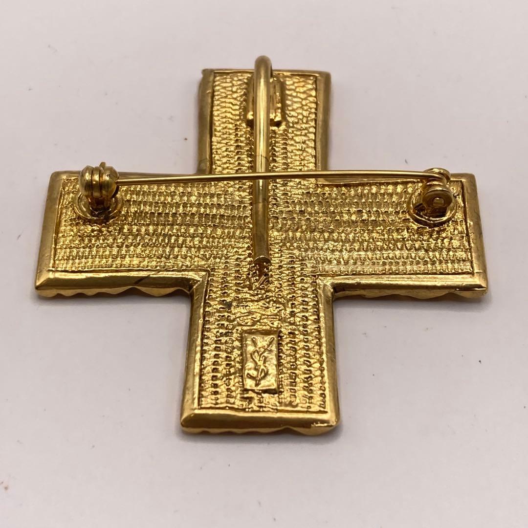 YVES SAINT LAURENT イブサンローラン クロスブローチ ゴールド