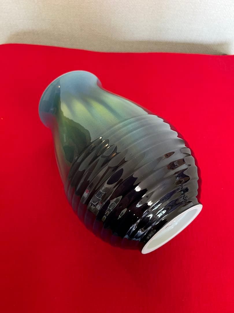 柳雨軒 三代 人間国宝 徳田八十吉（正彦銘）碧明釉 花瓶 約20.5㎝ T266