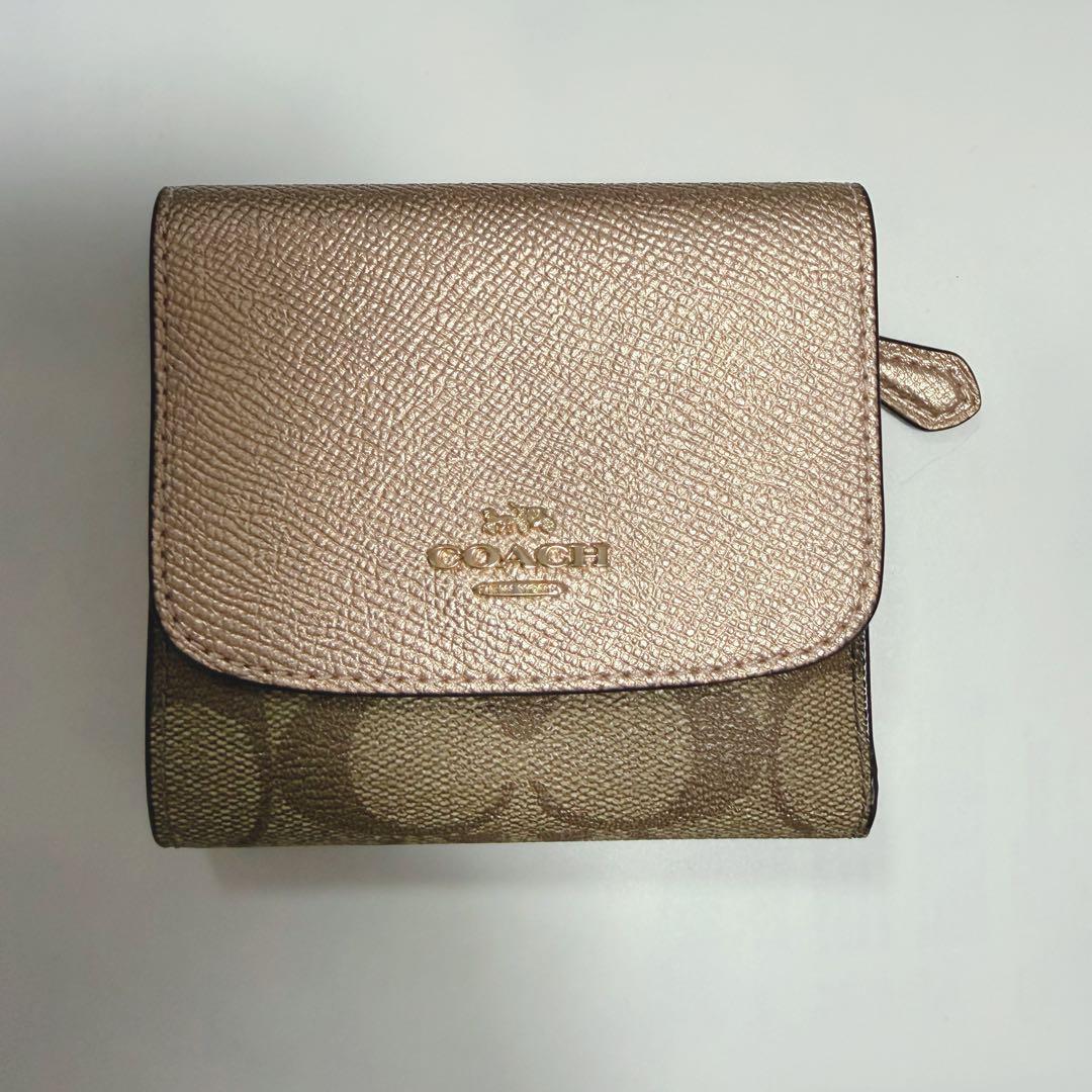 【新品】COACH 三つ折り財布 ゴールド/ブラウン コーチ