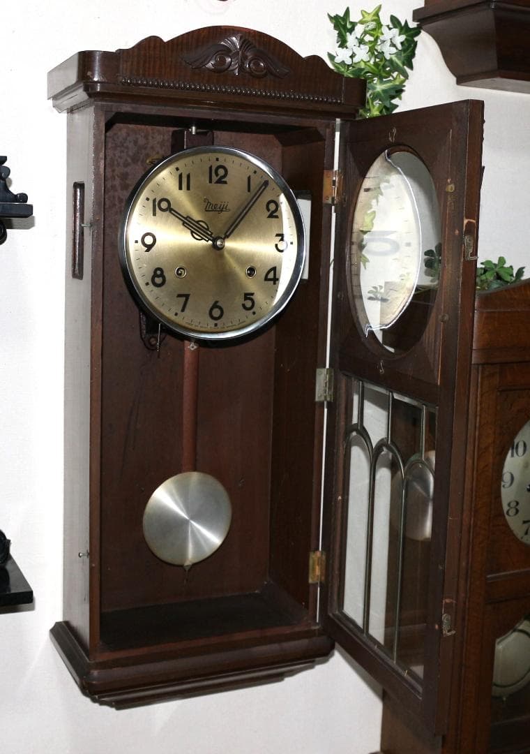 可動品 中型 meiji 明治時計 柱時計　掛け時計　８日巻き　キンコン打ち