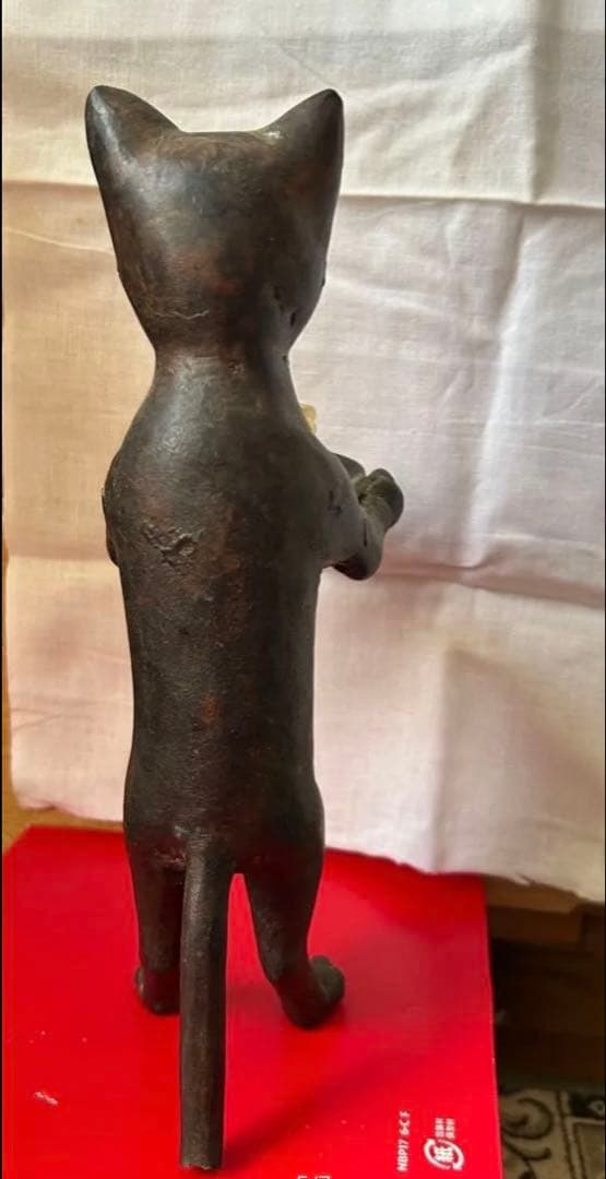 アンティーク　バリ猫　置物　ブロンズ像　銅　　蜜蝋キャンドル付き