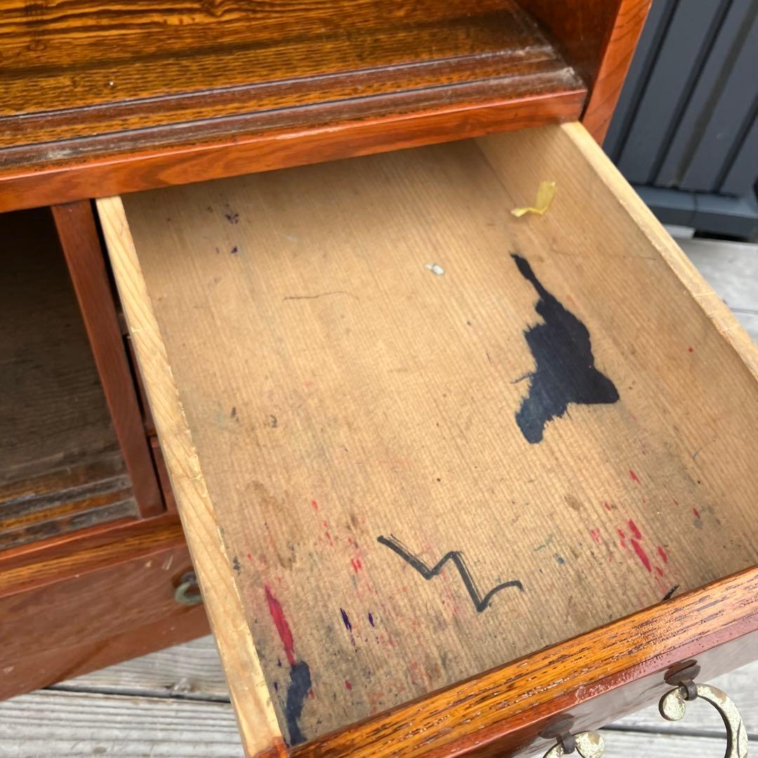 昭和レトロ 無垢材 茶棚 茶箪笥 ガラス戸 サイドボード 古家具 古民家 古道具