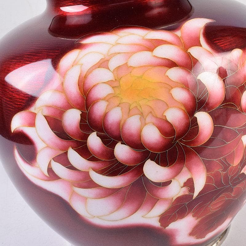 七宝焼　太田七宝造　透釉　旭光釉　菊文　花瓶　共箱　M　R8971H