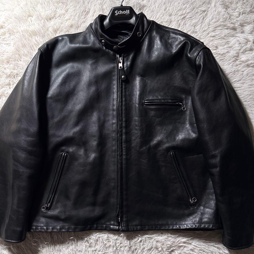美品/50サイズ✨schott ライダースジャケット　641 黒　本革　レザー