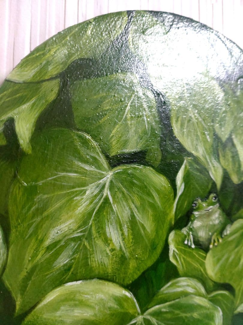 何かが隠れている油絵【緑の隠れ家】1点物の原画◆作者サイン入り