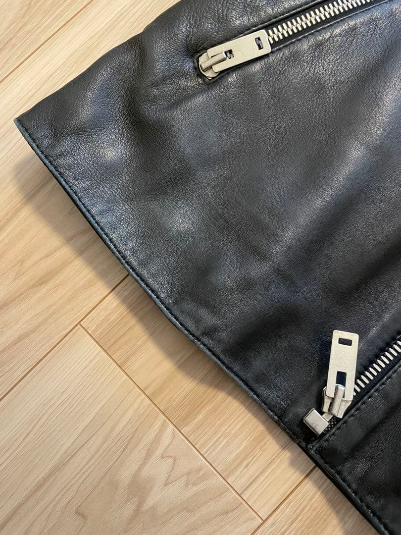 maison margielaブラックレザーシングルライダースジャケット