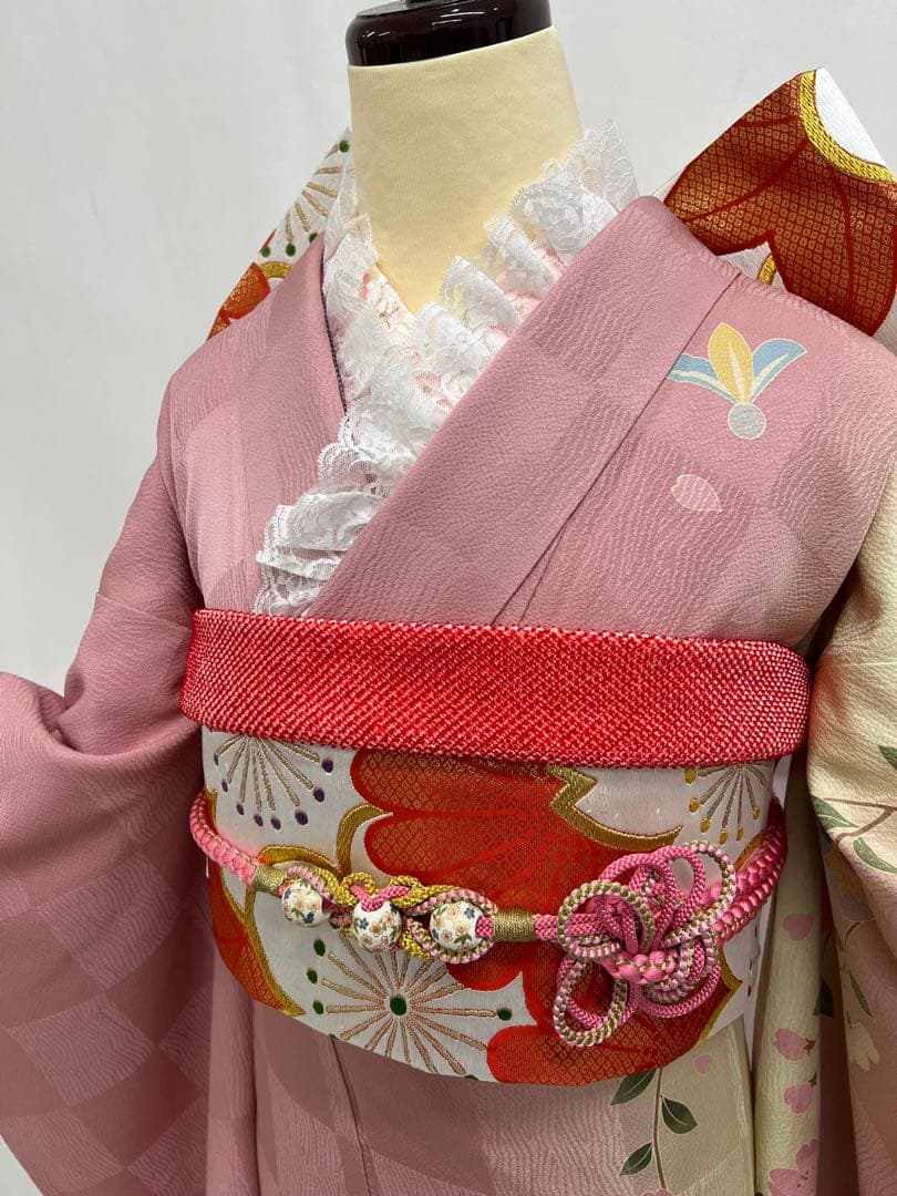 大特価　振り袖　フルセット　長襦袢付　ピンク　桜　梅　金彩加工　661