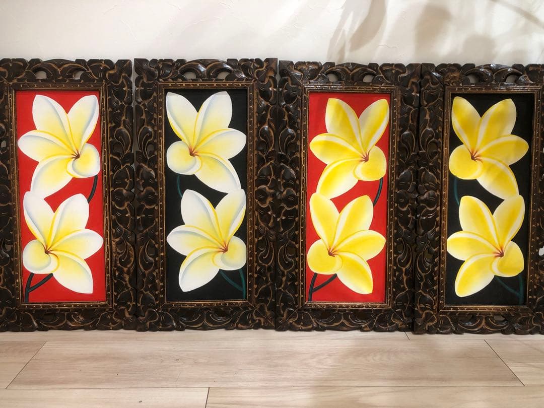 鮮やかで南国チックな飾りやすいサイズのバリ絵画！63/33cm