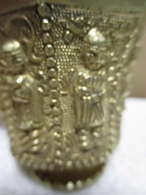 中国　唐代　舞伎八稜金杯　古箱付き　N74-2