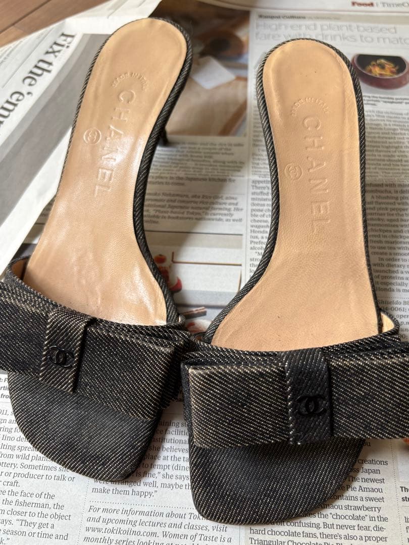 CHANEL ブラック リボン付きミュール