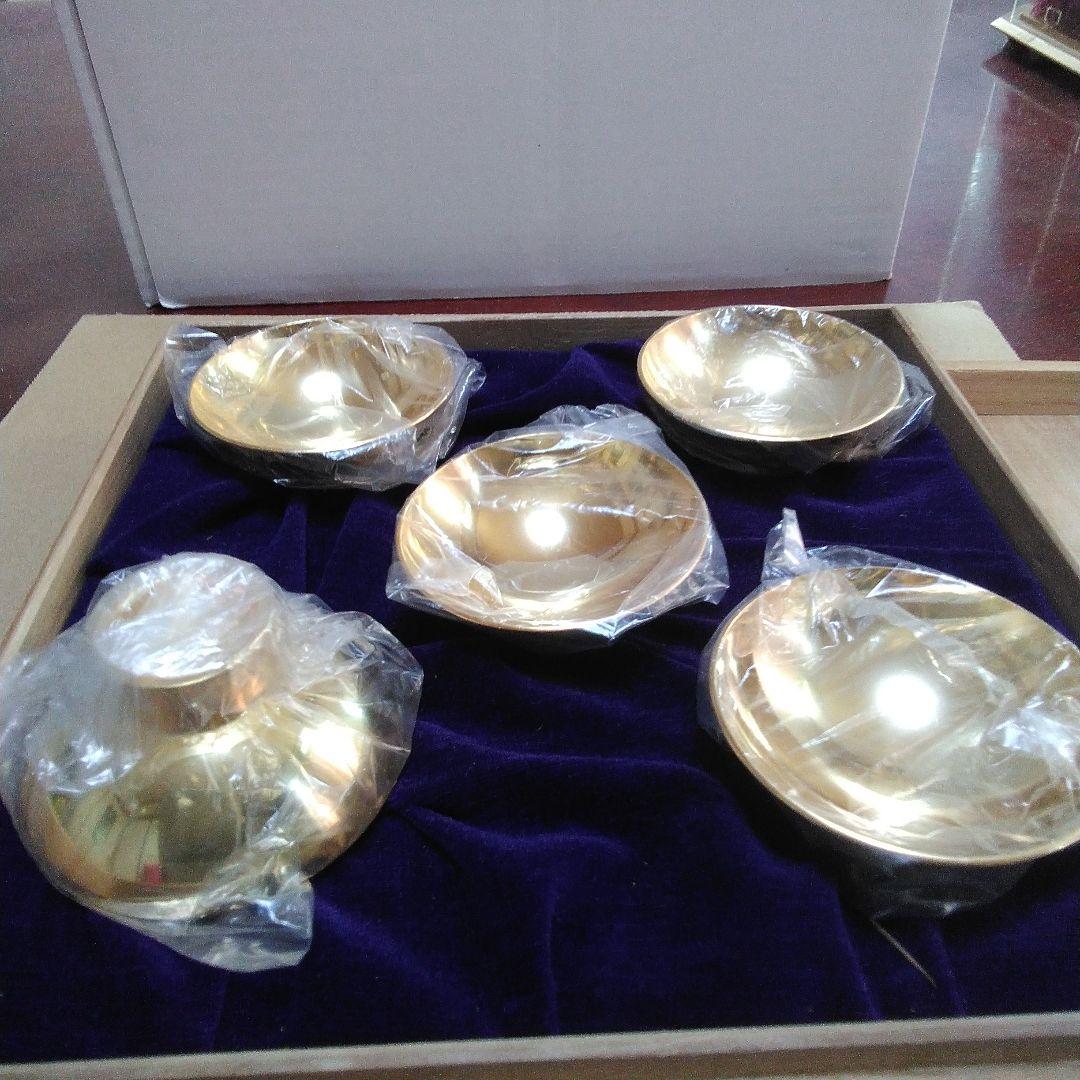 昭和レトロビンテージ月光金杯5個セット木箱付き直径約６cm(新品未使用)