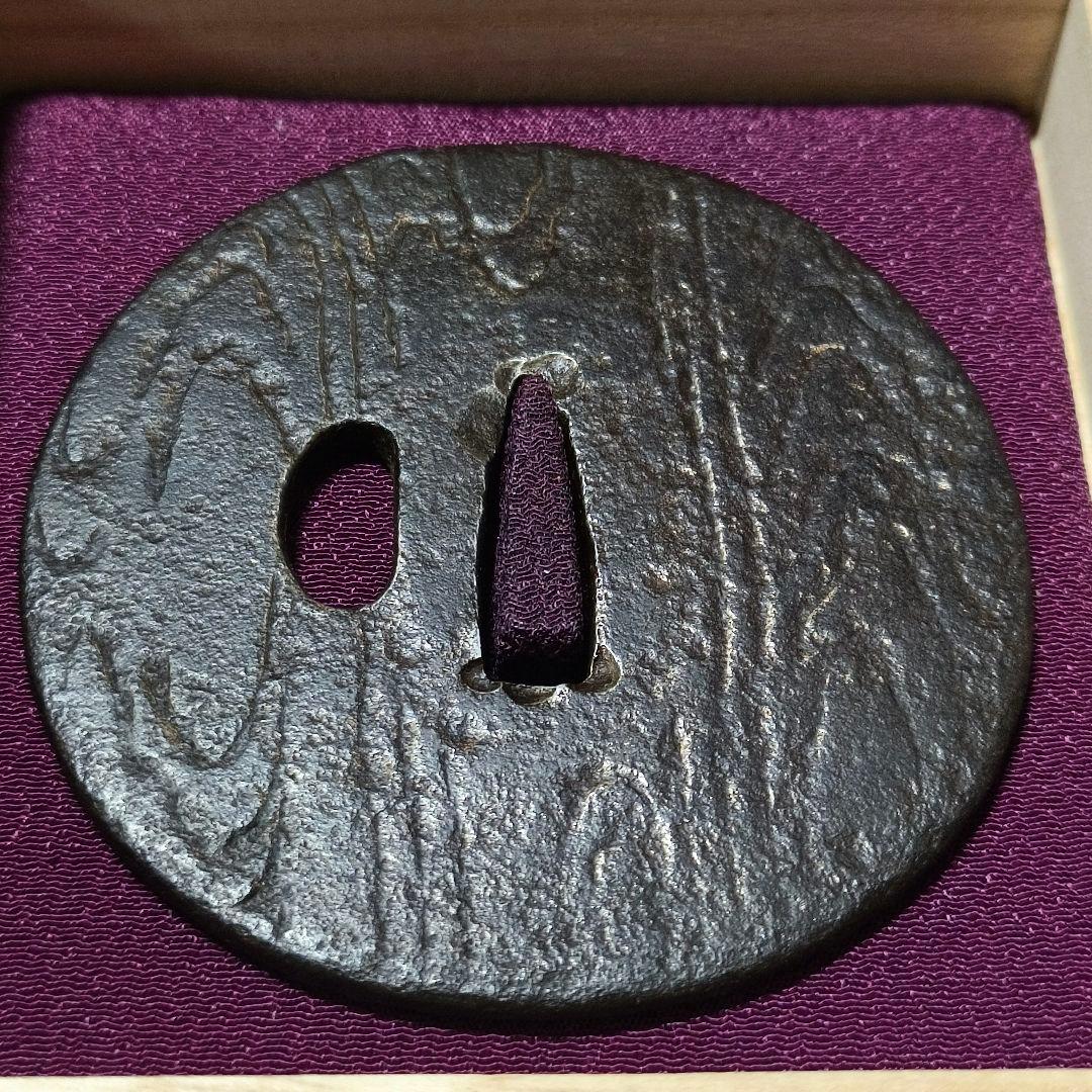 刀剣美術 日本刀鍔 尾張法安 山水文 江戸骨董 鉄地 無銘 コレクター放出珍品