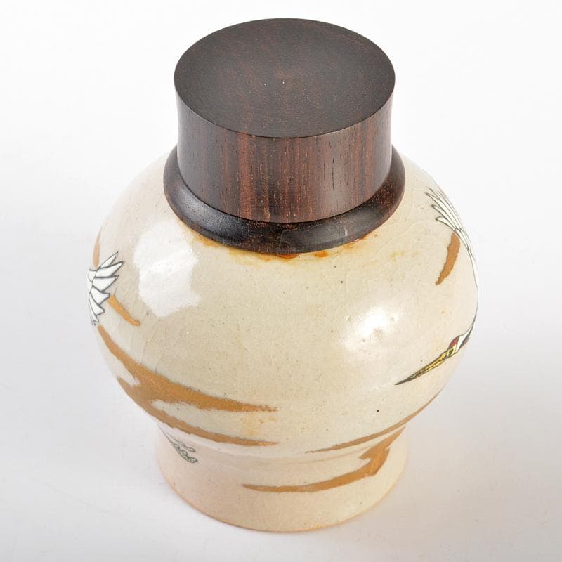 茶道具　萬古焼　山本太仙作　飛鶴盛絵　茶心壷　茶入　共箱　V　R6626