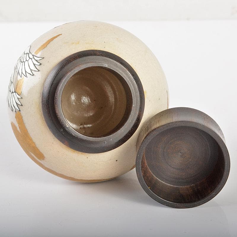 茶道具　萬古焼　山本太仙作　飛鶴盛絵　茶心壷　茶入　共箱　V　R6626