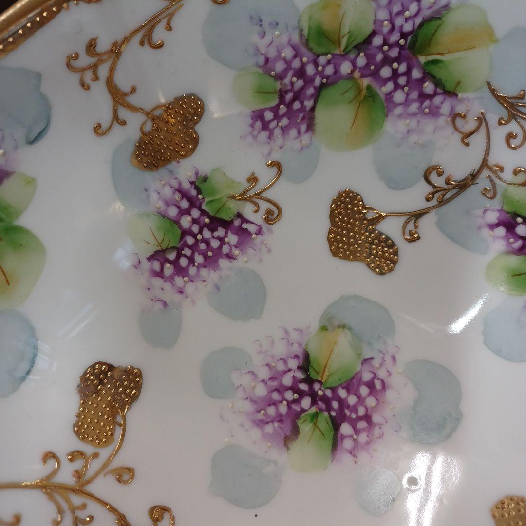 オールドノリタケ　アジサイ文ボール　猫足　メープルリーフ印　金彩　レア