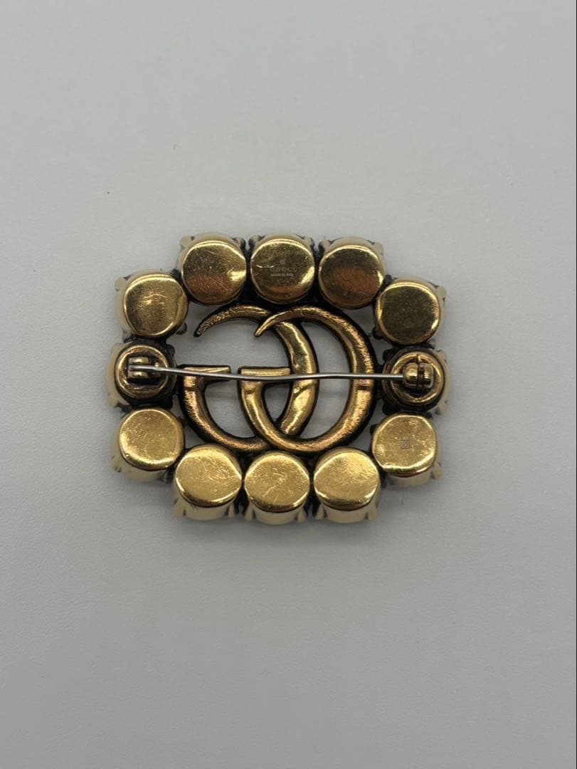 GUCCI グッチ ブローチ ダブルG クリスタル ラインストーン メタル GG