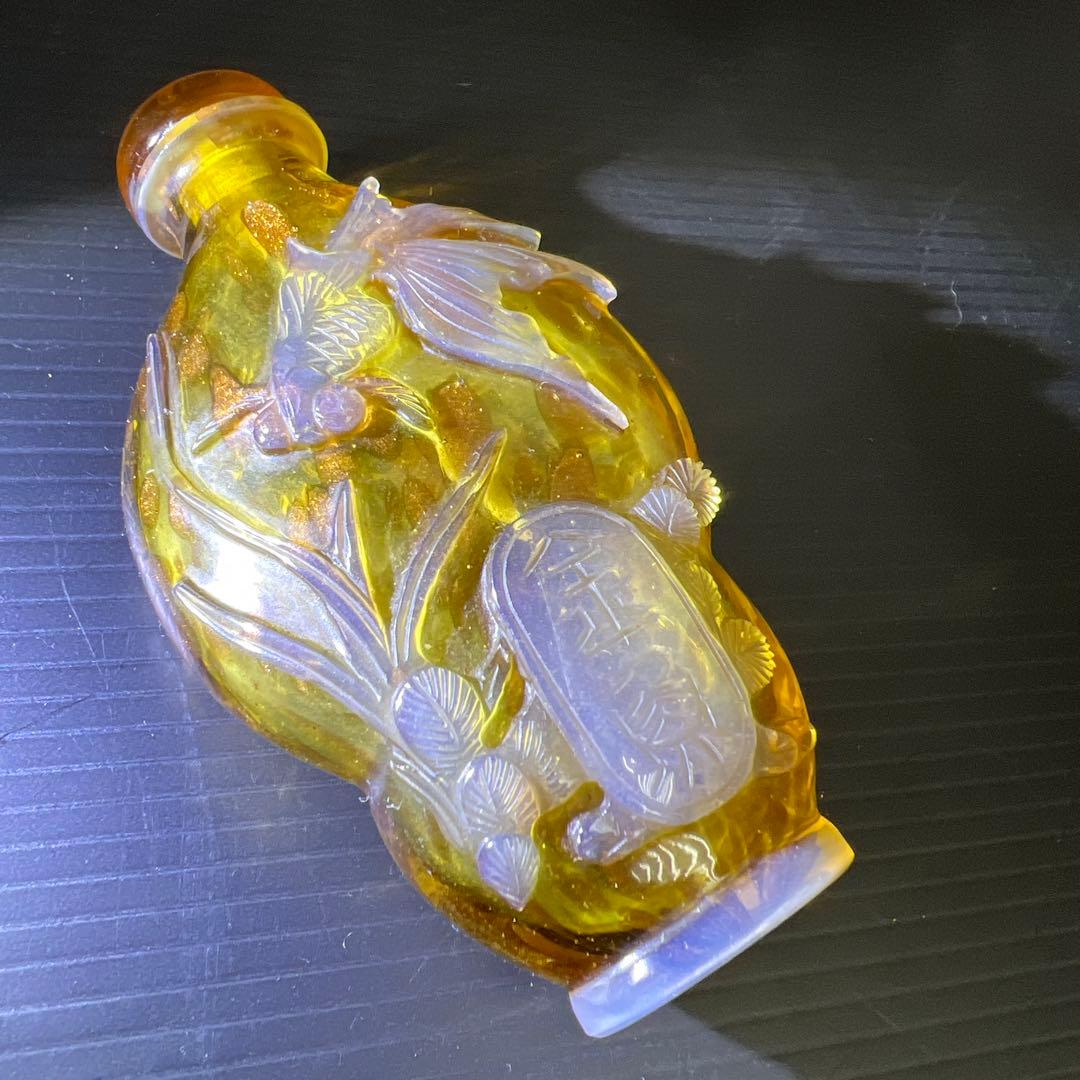 中国古玩　金魚彫鼻煙壷　高さ9.7㎝　東Y7-0924③タニト