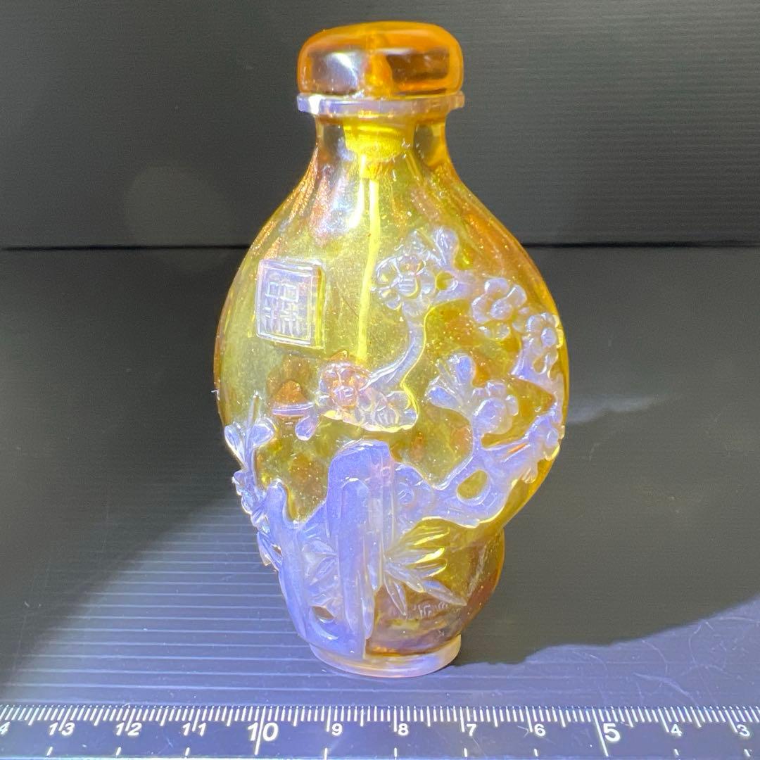 中国古玩　金魚彫鼻煙壷　高さ9.7㎝　東Y7-0924③タニト