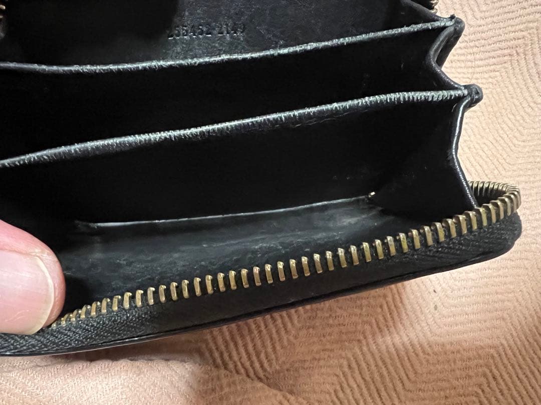 GUCCI 2484 ケース シマ ラウンドファスナー 黒 レザー