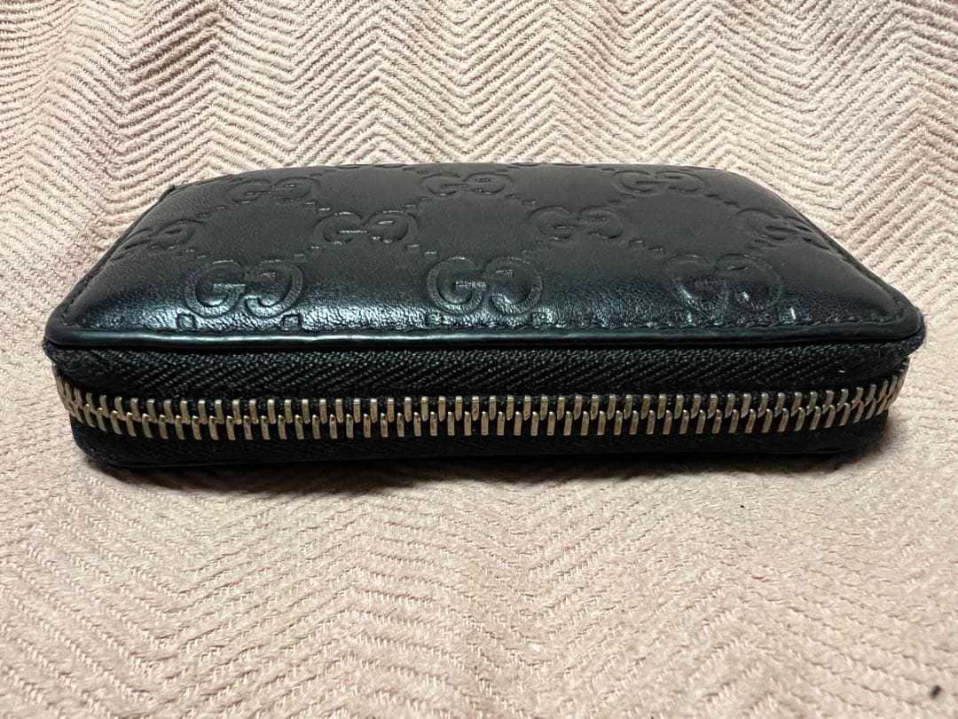 GUCCI 2484 ケース シマ ラウンドファスナー 黒 レザー