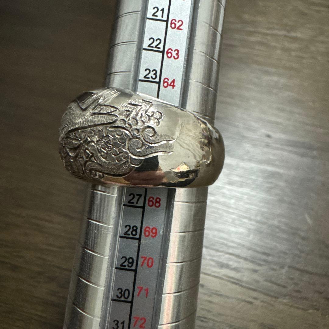 純銀　龍　手彫り　指輪　約26号
