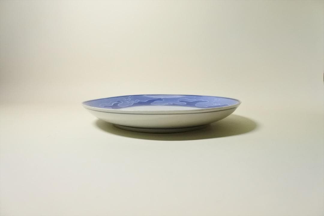 江戸前期　藍九谷　水仙図　中皿　骨董品　アンティーク