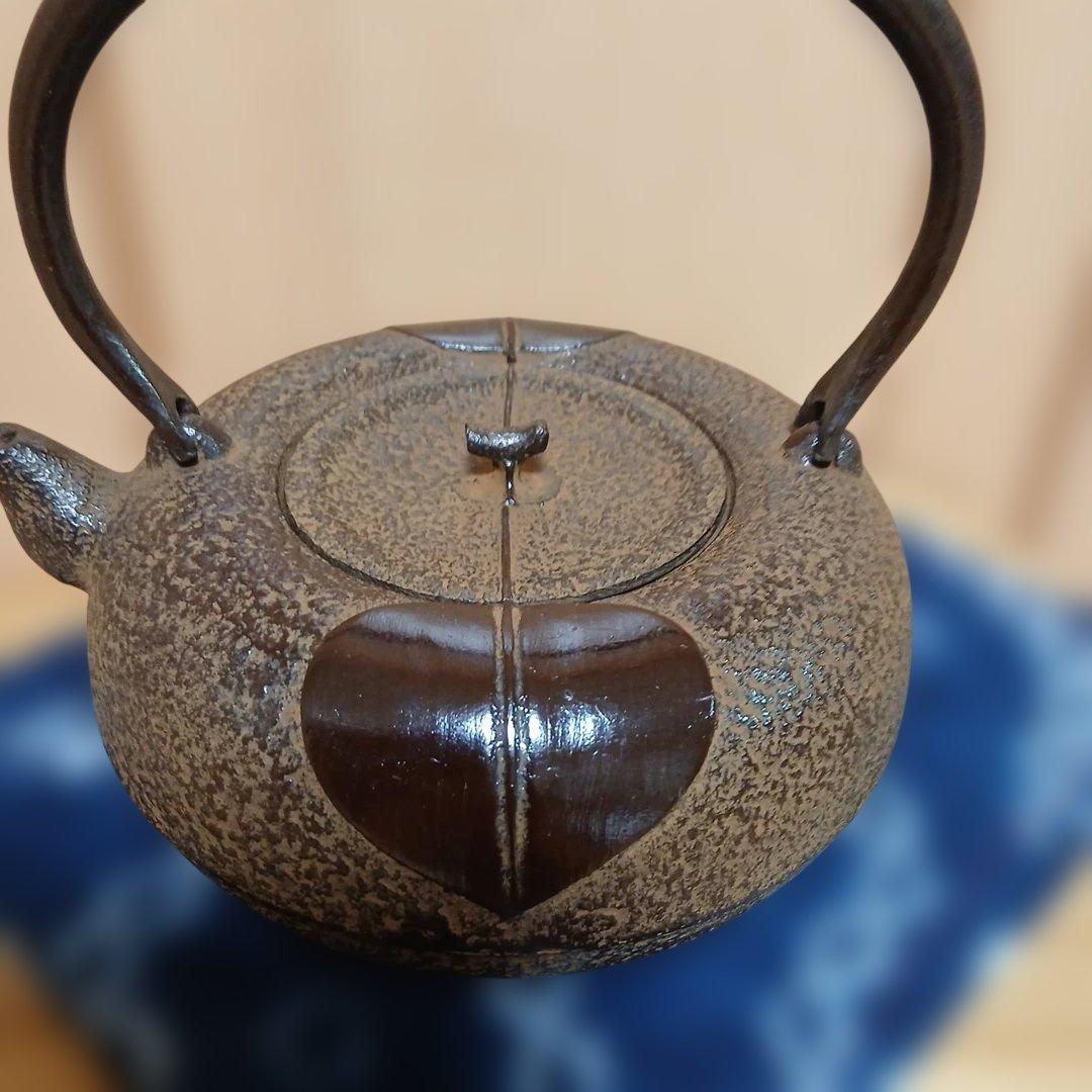 南部鉄器 鉄瓶 照光堂 柿葉絵 茶道具 年代品