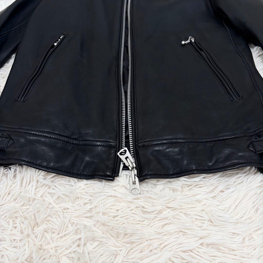【美品】ナノユニバース レザージャケット ラムレザー キルティング L ブラック