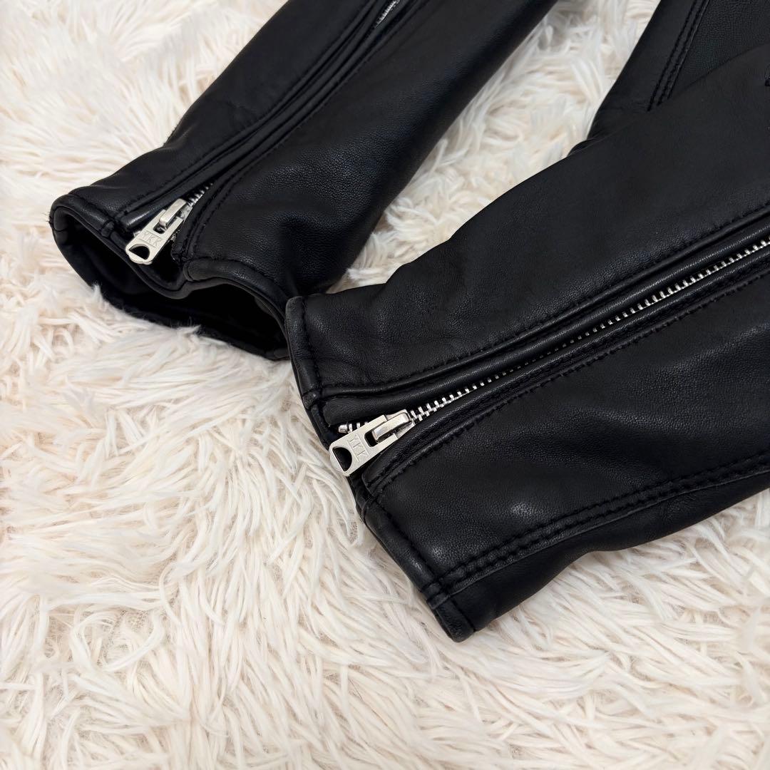 【美品】ナノユニバース レザージャケット ラムレザー キルティング L ブラック