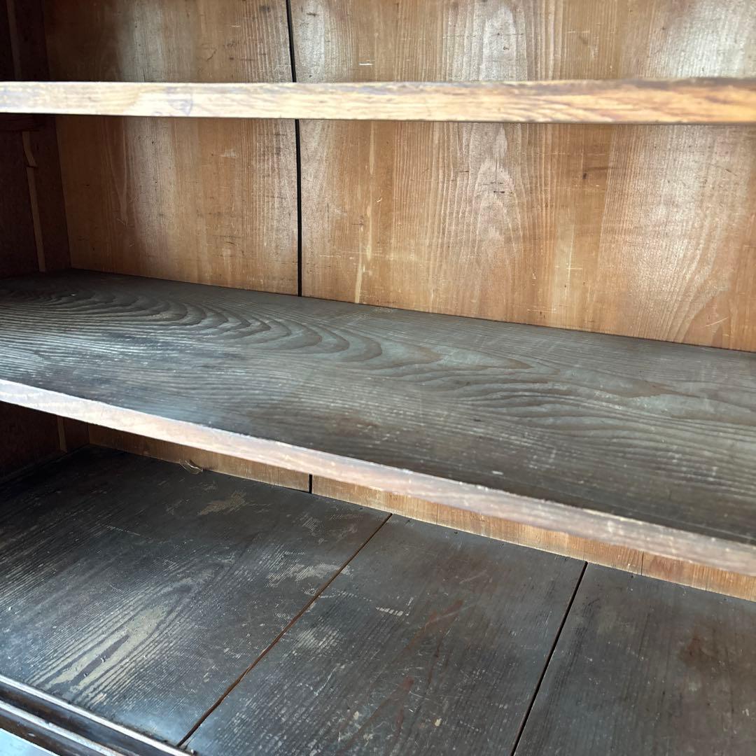 古い水屋箪笥　食器棚　ガラス棚　本棚　ガラスケース　木製箪笥 和家具　天然木