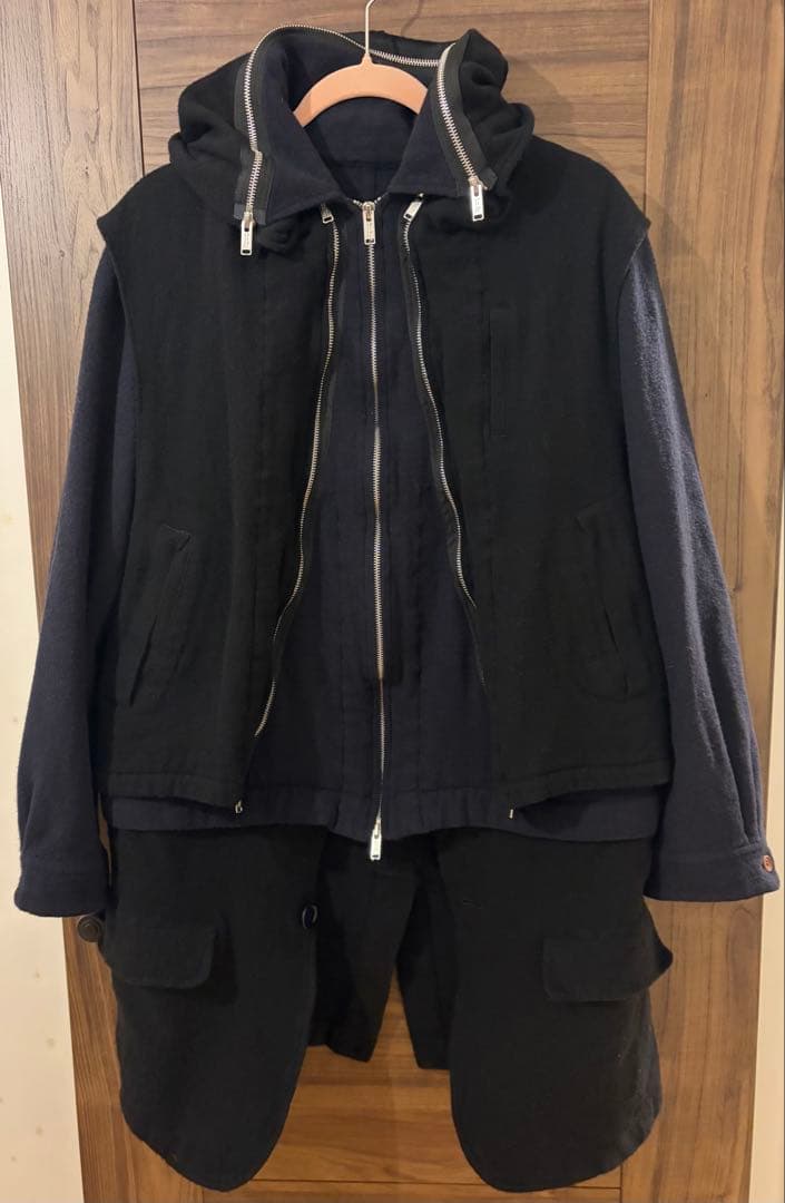 UNDERCOVER 縮絨　レイヤードコート　黒紺　2