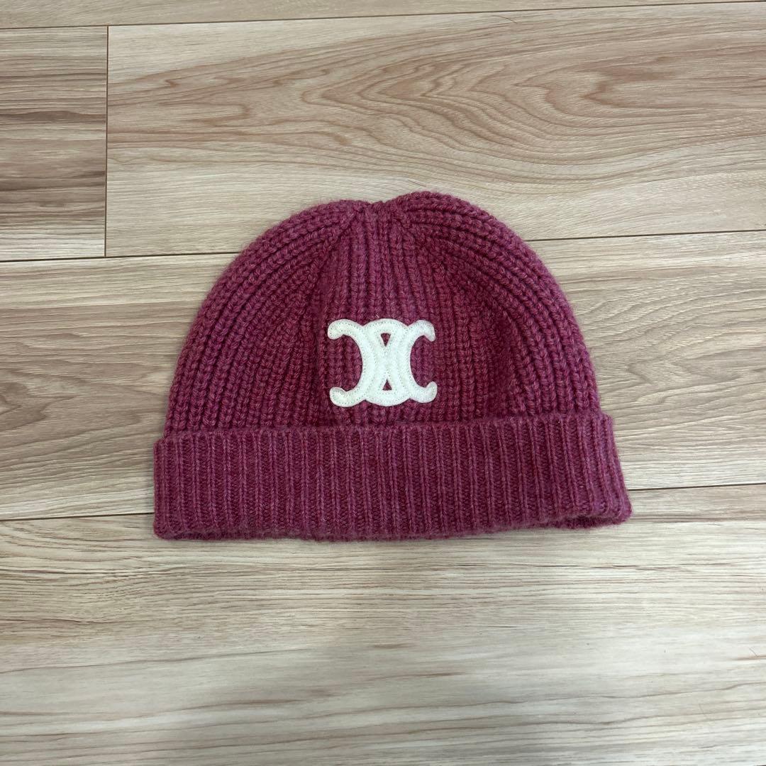 CELINE ピンク カシミアニット帽
