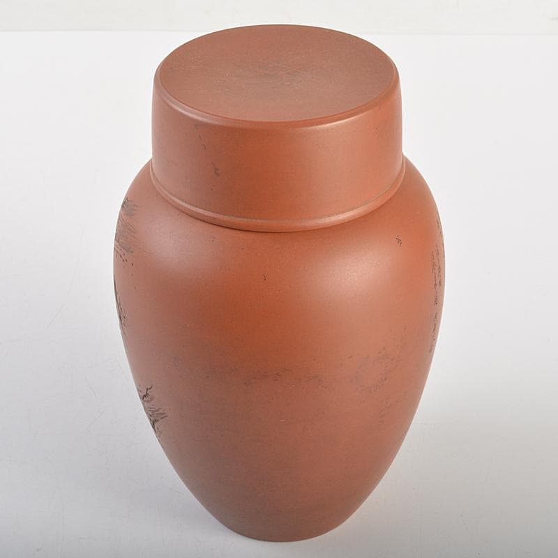 常滑焼　水川玉斎　朱泥　細字漢詩山水文　茶壷　茶心壷　時代箱付　D　R7354B