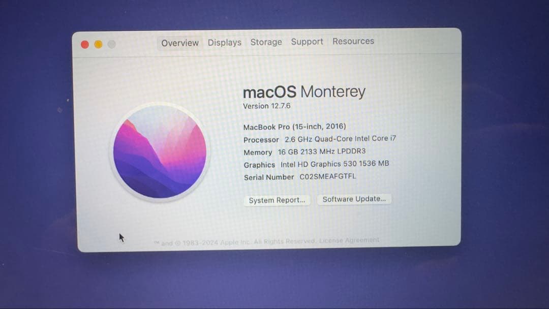 MacBook本体 A1706 15 inch 16GB/250GB MacBook Pro