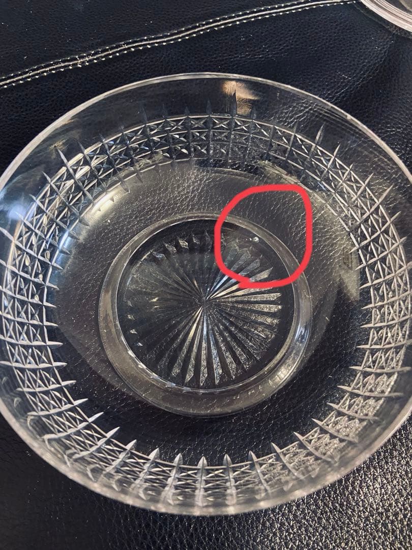 英国アンティーク　クリスタル　ボンボニエール　ソーサー　ハンドカット