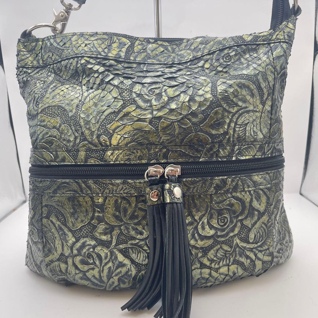 美品✨ JRA認定 パイソン レザー 2way ハンドバッグ バラ カービング