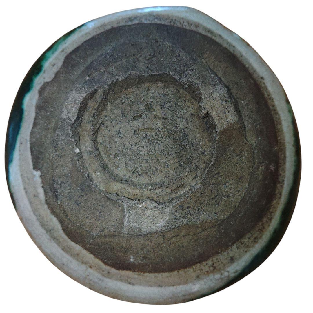 江戸時代　清水七兵衛(晩年の作)　織部調輪花小皿　陶胎