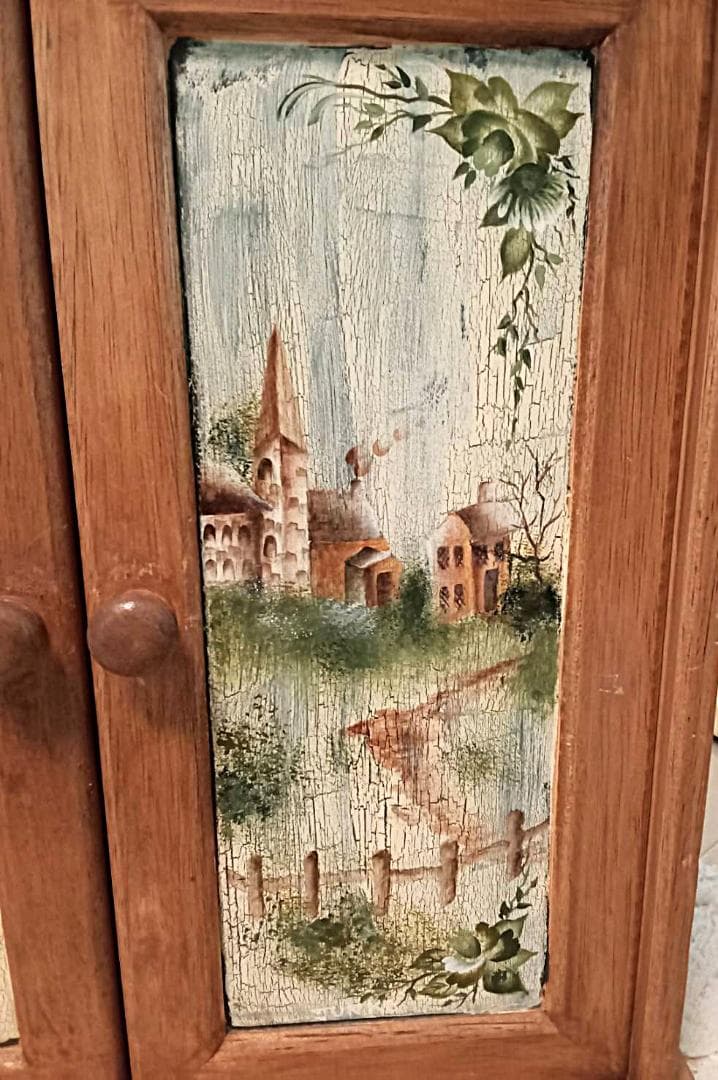 英国農村風景＆花木～本格トールペイント　希少/一点もの　収納ＢＯＸ　美品