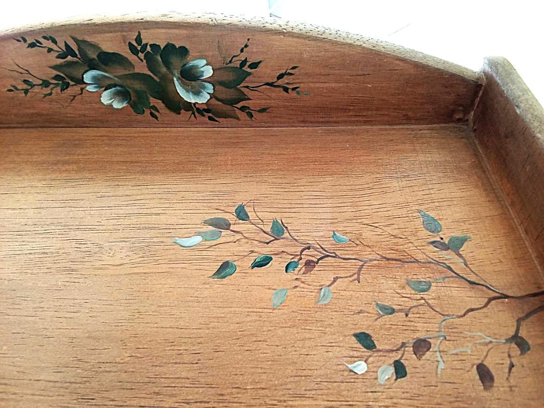 英国農村風景＆花木～本格トールペイント　希少/一点もの　収納ＢＯＸ　美品